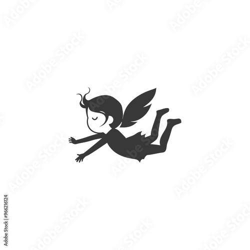 A Silhouette of a Cartoon Fairy with Wings Spread Out