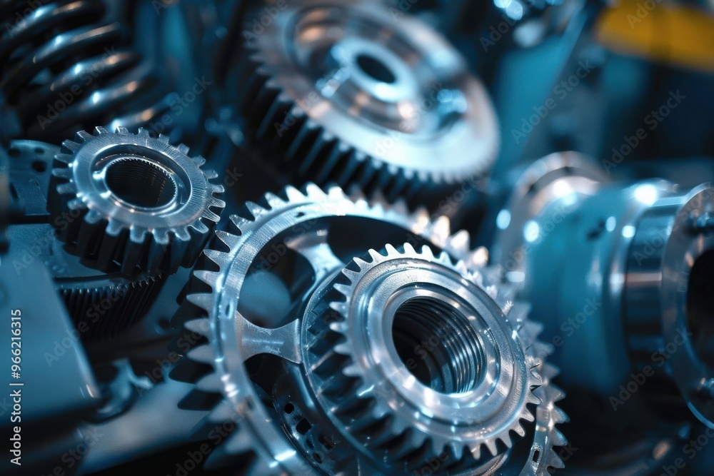 Machine Gears Close-up of Machine Gears blue tone ; shot with very shallow depth of field Machine Gears Close-up of Machine Gears blue tone ; shot with very shallow depth of field