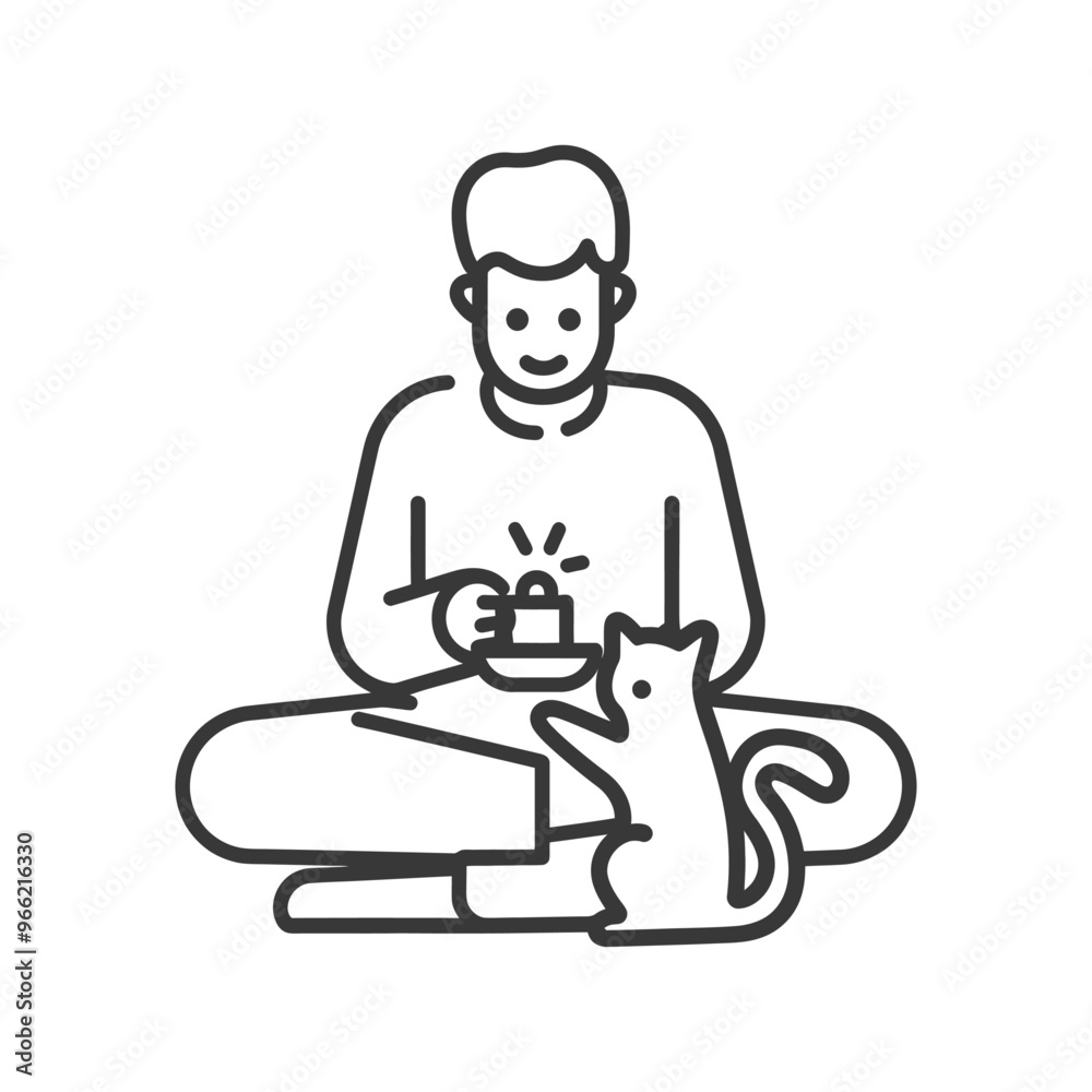 A Man Sharing a Drink with His Cat A Man Sharing a Drink with His Cat