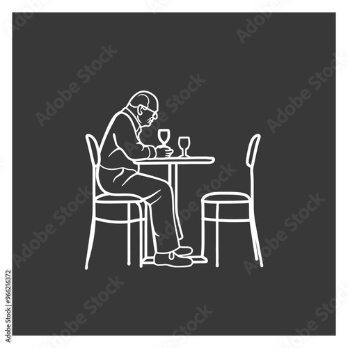 A Man Sitting Alone At a Table with Two Glasses