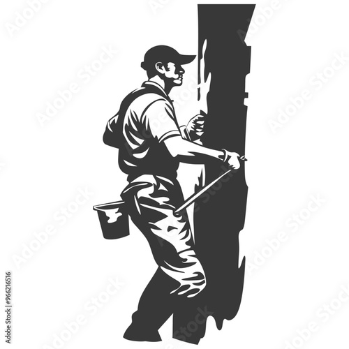 A man tapping a tree for sap collection