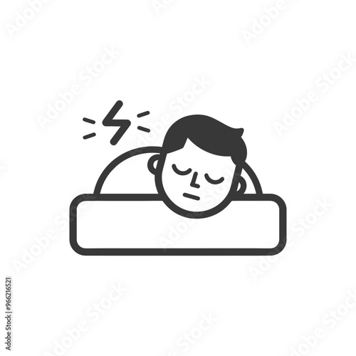 A man sleeping in a bed with a lightning bolt above his head