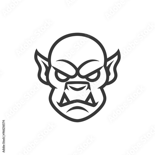 A menacing cartoonish orc face with sharp teeth and pointed ears