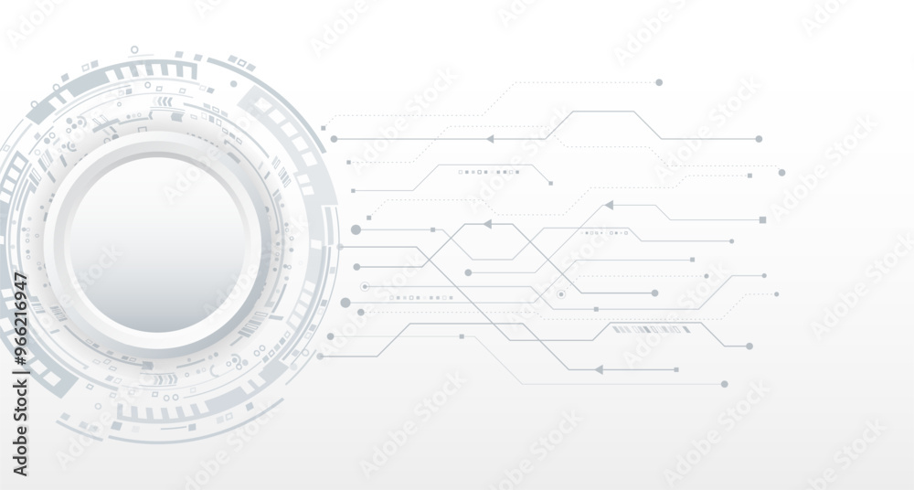 Hi-tech grey background with various technology elements. Vector illustration of circuit board and circles. Abstract futuristic communication. Hi-tech grey background with various technology elements. Vector illustration of circuit board and circles. Abstract futuristic communication.