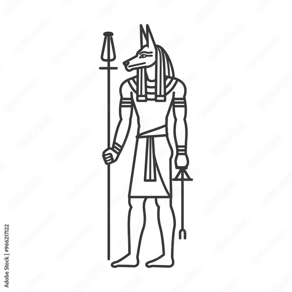 Anubis the Egyptian God of the Dead with a Staff and Ankh Anubis the Egyptian God of the Dead with a Staff and Ankh