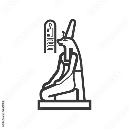 Anubis Egyptian God Sitting on a Base with Ankh Symbol