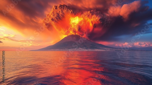 Volcanic eruption with lava...