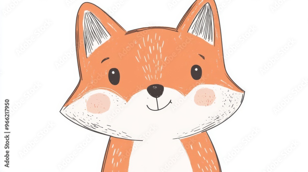 Obraz premium Adorable cartoon fox drawing with a cute expression, perfect for children's illustrations, designs, and educational materials.