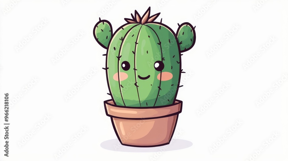 Cute cartoon cactus with a smiling face in a pot, perfect for children's illustrations and playful designs. Cute cartoon cactus with a smiling face in a pot, perfect for children's illustrations and playful designs.