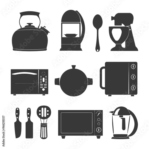 A Set of Kitchen Appliances in Black Silhouette