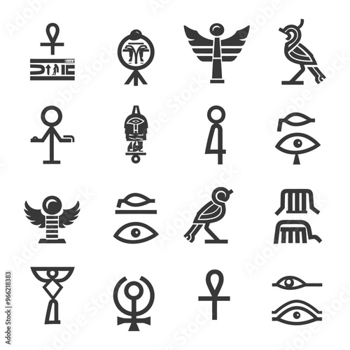 A Set of Sixteen Egyptian Hieroglyph and Symbol Icons photo