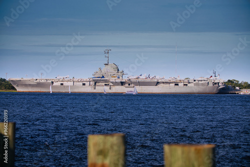 Historic USS Yorktown, retired American WWII aircraft carrier currently moored in Charleston harbor as museum photo