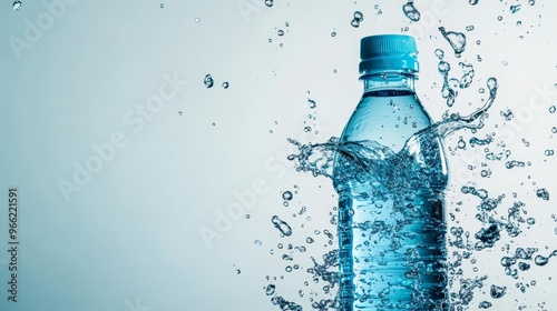 A close-up image of a water bottle emerging from a splash of water, symbolizing hydration, purity, refreshment, and a healthy lifestyle.