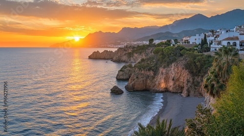 Sunset in the Andalusian area of Spain, near Nerja (Malaga). Gorgeous view of the Alboran Sea.