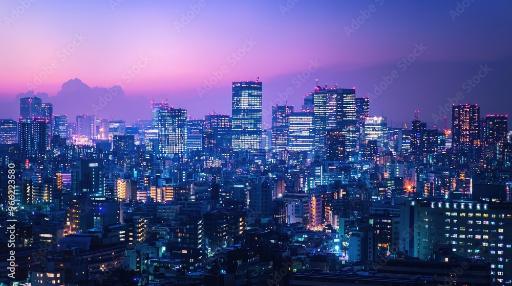 Vibrant City Lights: Stunning Night Skyline with Glowing Urban Buildings Vibrant City Lights: Stunning Night Skyline with Glowing Urban Buildings