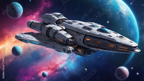 Wallpaper Mural Wallpaper illustration sci-fi spaceship in style low poly fly between planets in space Torontodigital.ca