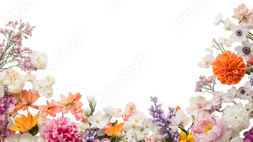 A vibrant floral design featuring a variety of colorful flowers arranged beautifully on a black background.