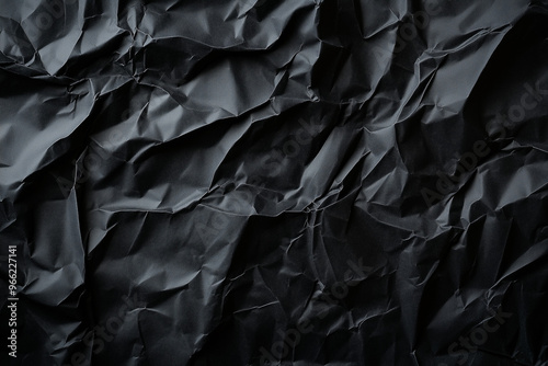 Crumpled Black Paper Texture with Deep Folds