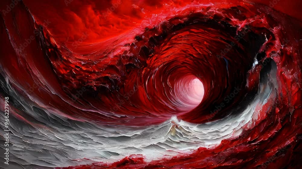 Tunnel of red and white liquid