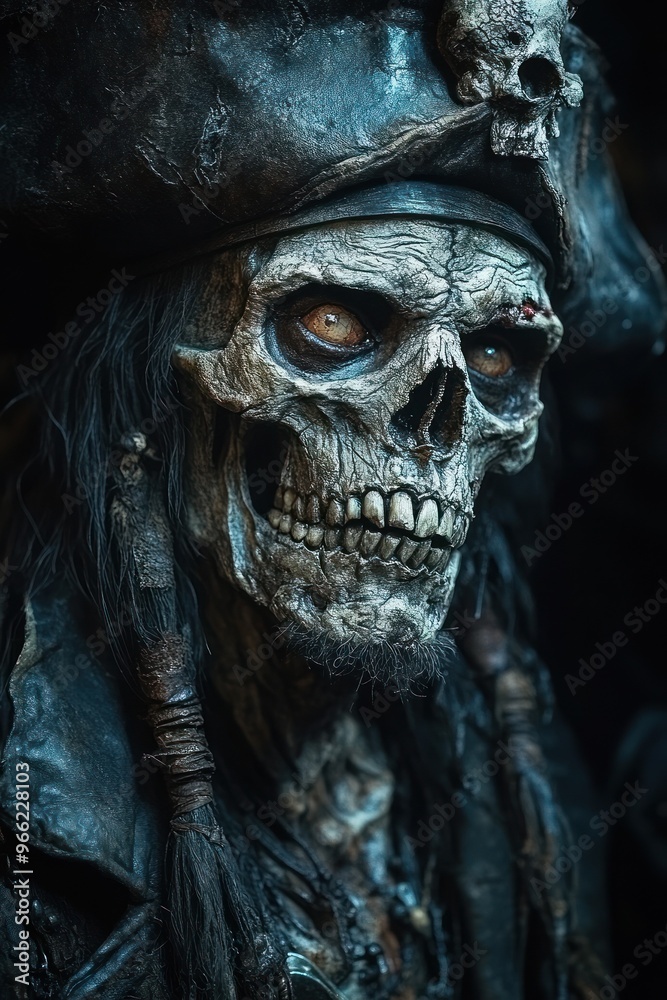Skeleton pirate with eerie glowing eyes and hat Skeleton pirate with eerie glowing eyes and hat