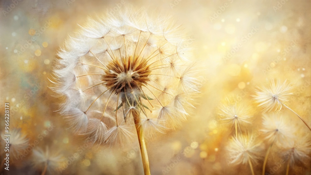 Close-up of a delicate dandelion against a sparkling background. Close-up of a delicate dandelion against a sparkling background.