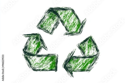 Hand-drawn classic recycling symbol with three arrows in green ink on a white background