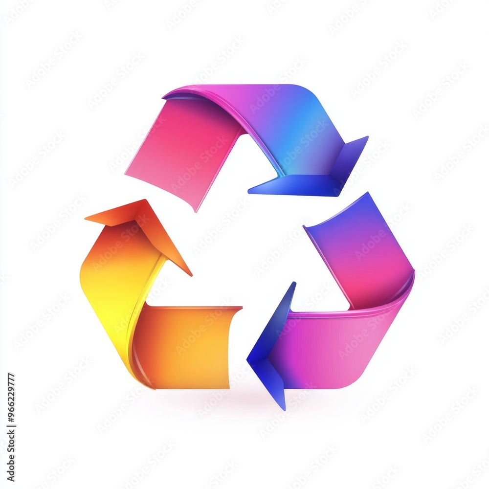 Colorful 3D recycling icon with a vibrant gradient design on a white background Colorful 3D recycling icon with a vibrant gradient design on a white background