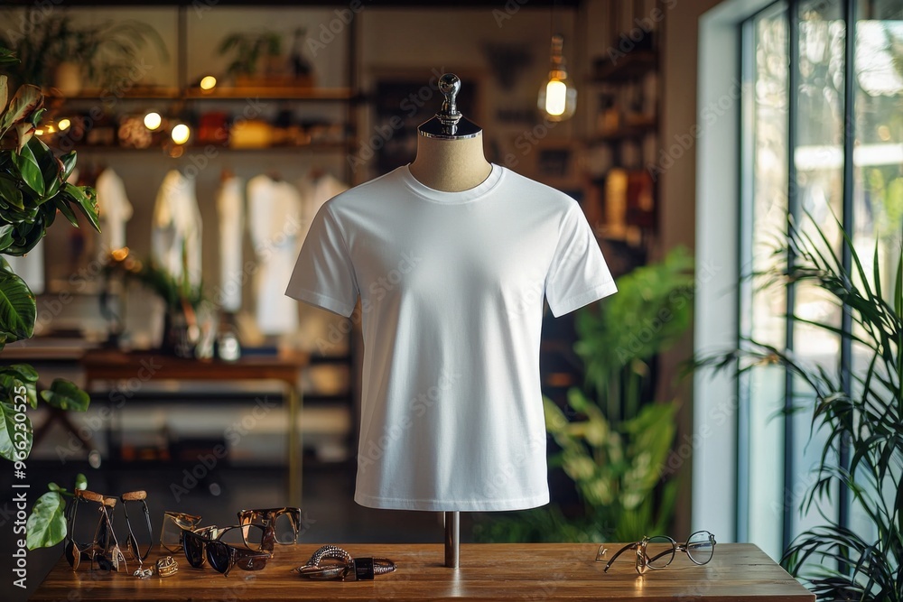 Obraz premium Tshirt on stylish mannequin in boutique background created with Generative AI