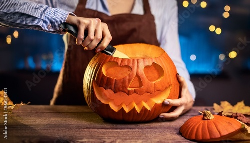 photo of Carving a pumpkin for halloween