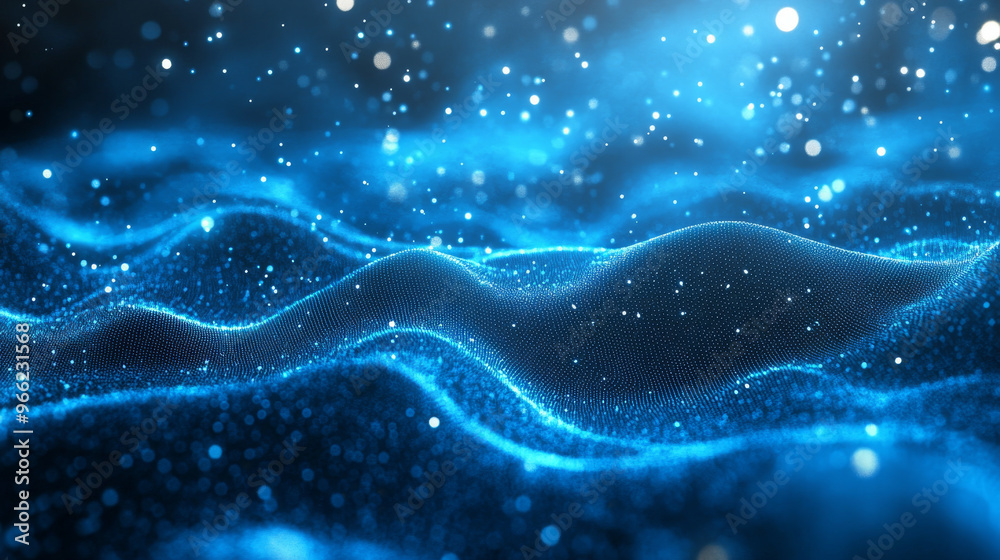 Abstract blue energy surface with magic waves from particles and dots with blur and glow effect abstract background Abstract blue energy surface with magic waves from particles and dots with blur and glow effect abstract background
