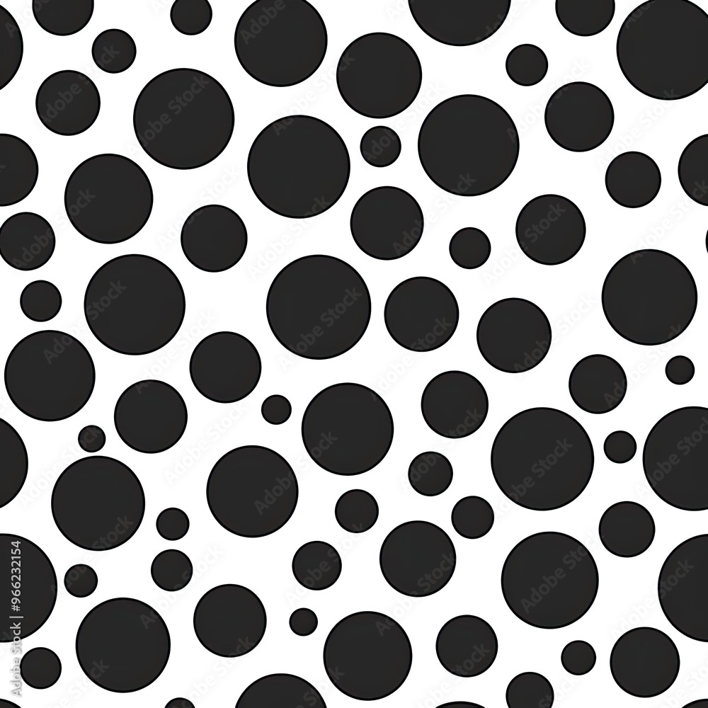 A Seamless Pattern of Randomly Sized Black Circles on a White Background A Seamless Pattern of Randomly Sized Black Circles on a White Background
