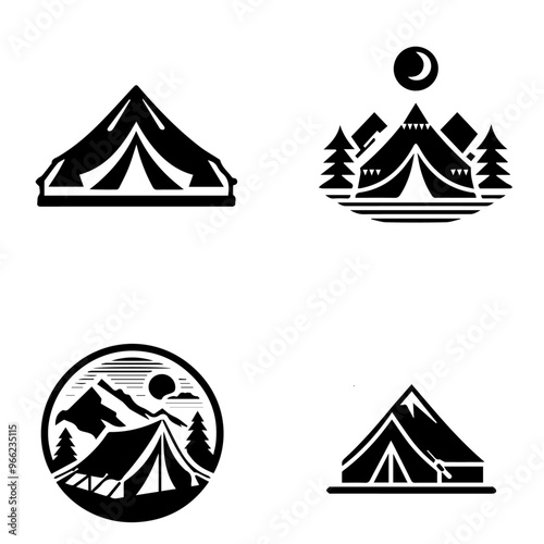 Tent icon, tent silhouette on  white background