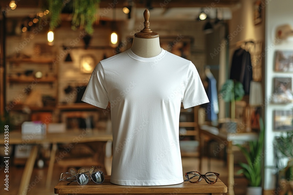 Tshirt on stylish mannequin in boutique background created with Generative AI Tshirt on stylish mannequin in boutique background created with Generative AI