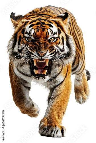 PNG A fierce tiger charging forward in a dynamic pose photo