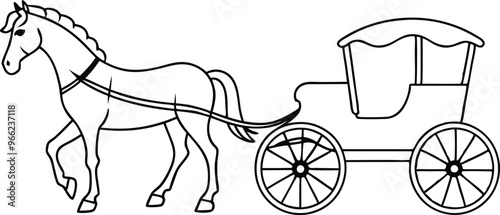 horse carriage line art vector illustration