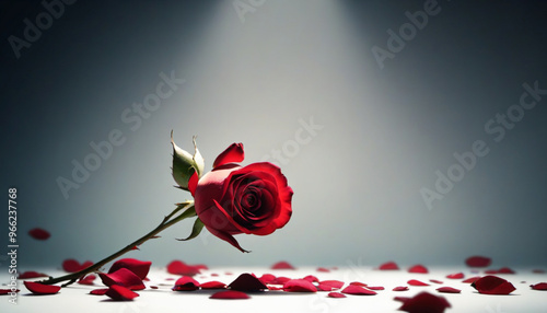 Falling Rose Petal Isolated on White Background with Full Depth of Field photo