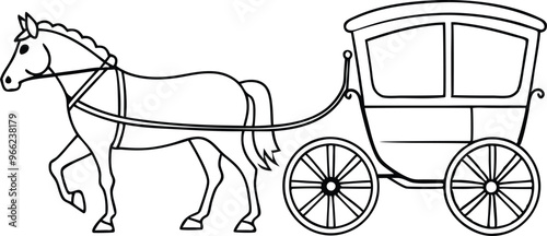 horse carriage line art vector illustration