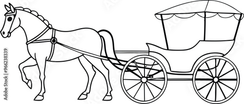 horse carriage line art vector illustration