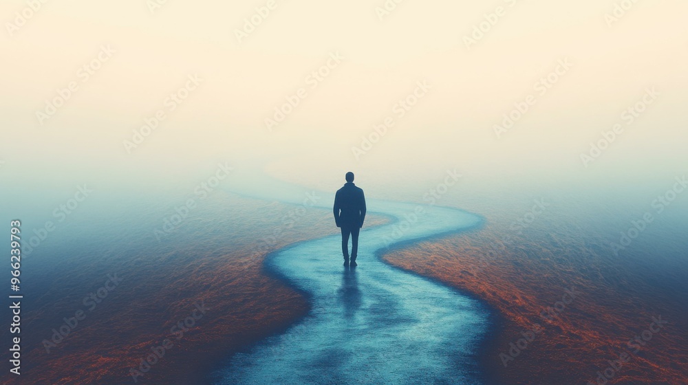 Silhouette Walking on a Foggy Path - Abstract Art Silhouette Walking on a Foggy Path - Abstract Art
