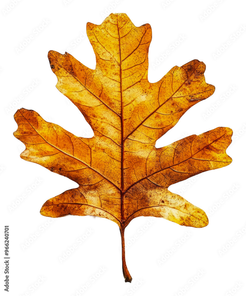 Obraz premium PNG Golden oak leaf on a white background in autumn