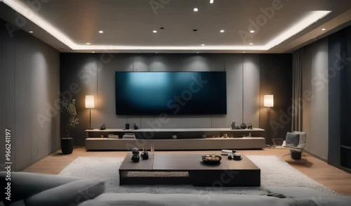 Modern Living Room with Large TV and Minimalist Design