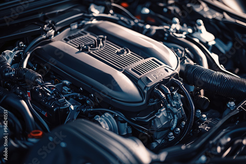 Wallpaper Mural A close up of high performance car engine showcases intricate details and advanced engineering. powerful design reflects speed and precision, making it marvel of automotive technology Torontodigital.ca