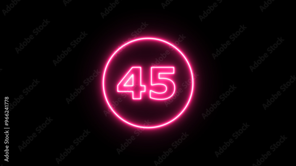 Glowing neon number 45, neon light colorful number of illustration on black background. Glowing neon lighting on dark background. Numbers futuristic style Glowing neon number 45, neon light colorful number of illustration on black background. Glowing neon lighting on dark background. Numbers futuristic style
