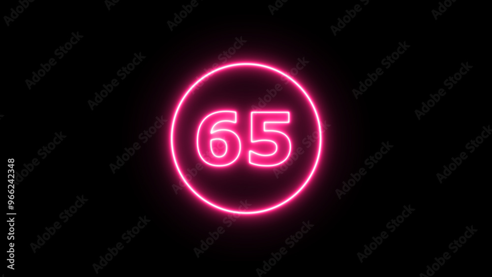 Glowing neon number 65 , neon light colorful number of illustration on black background. Glowing neon lighting on dark background. Numbers futuristic style Glowing neon number 65 , neon light colorful number of illustration on black background. Glowing neon lighting on dark background. Numbers futuristic style