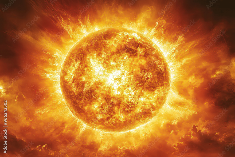 The sun radiates intense light and heat in a vivid display during a clear day, surrounded by a vibrant sky at midday The sun radiates intense light and heat in a vivid display during a clear day, surrounded by a vibrant sky at midday