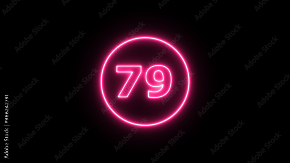 Glowing neon number 79 , neon light colorful number of illustration on black background. Glowing neon lighting on dark background. Numbers futuristic style Glowing neon number 79 , neon light colorful number of illustration on black background. Glowing neon lighting on dark background. Numbers futuristic style