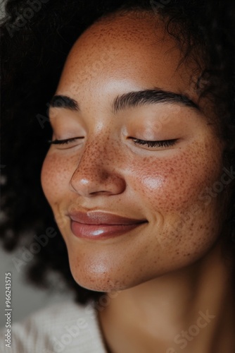 Hopeful Smile: A Warm and Positive Portrait ofWoman Embracing Her Beauty photo