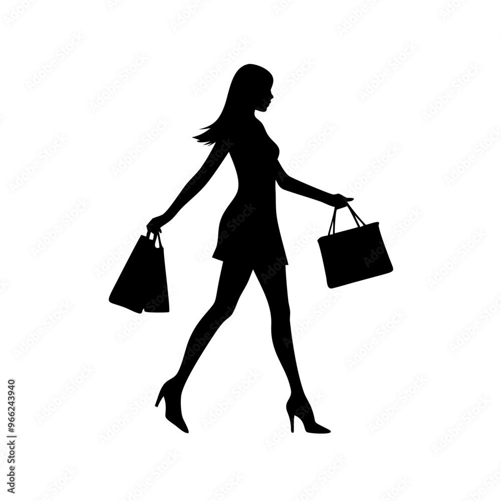 silhouette of a woman with shopping bags silhouette of a woman with shopping bags