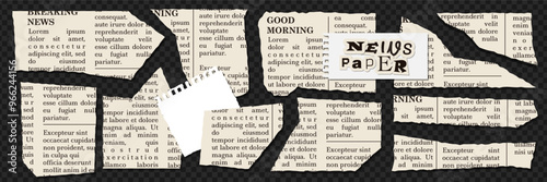 Torn out newspaper sheet elements set for scrapbooking. Old small paper pieces with ripped edges. Vector collage elements collection.