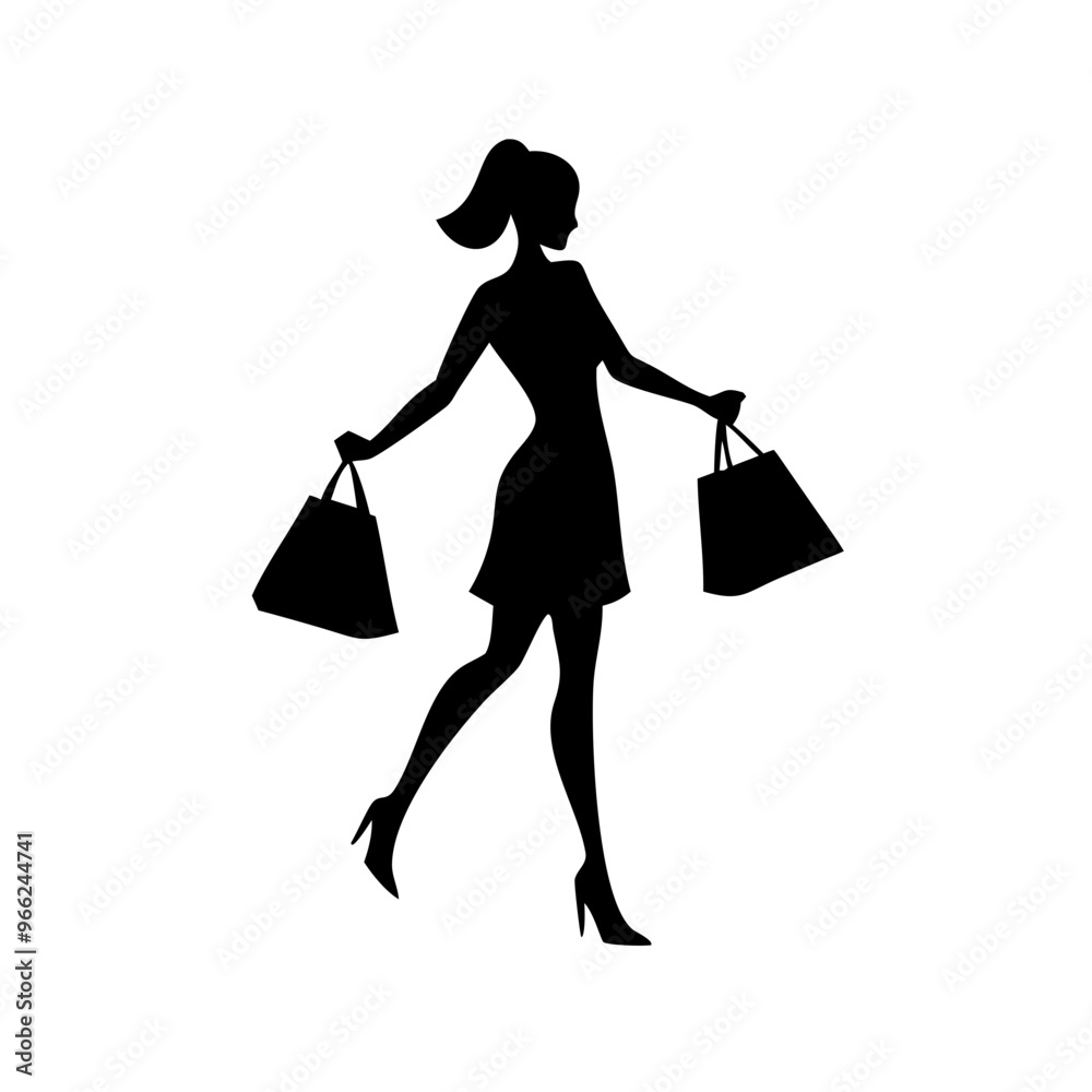 silhouette of a woman with shopping bags silhouette of a woman with shopping bags
